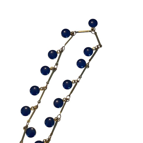 Vintage Double Strand Blue Beaded Necklace With Gold-Tone Chain & Clasp - Picture 11 of 14